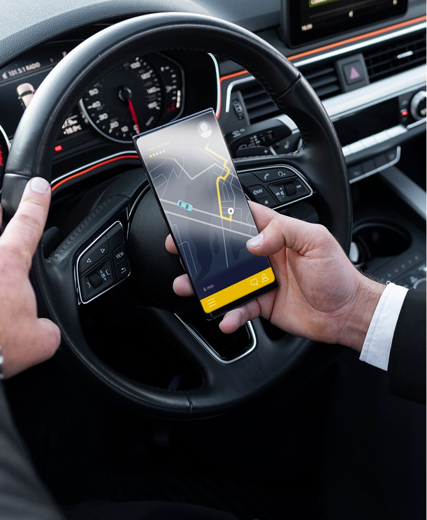 Selective focus shot of a yellow taxi sign in a traffic jam (7)